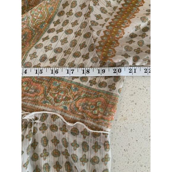 Rose Olive Boho Paisley Print Ruffle V Neck Long Sleeve Blouse‎ Top M - Picture 5 of 6